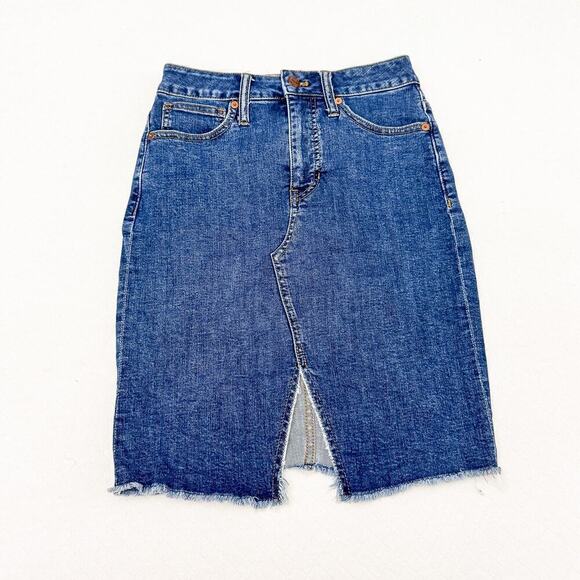 Madewell Front Slit Denim Jean Skirt Dark Wash Size 25 - Picture 1 of 7